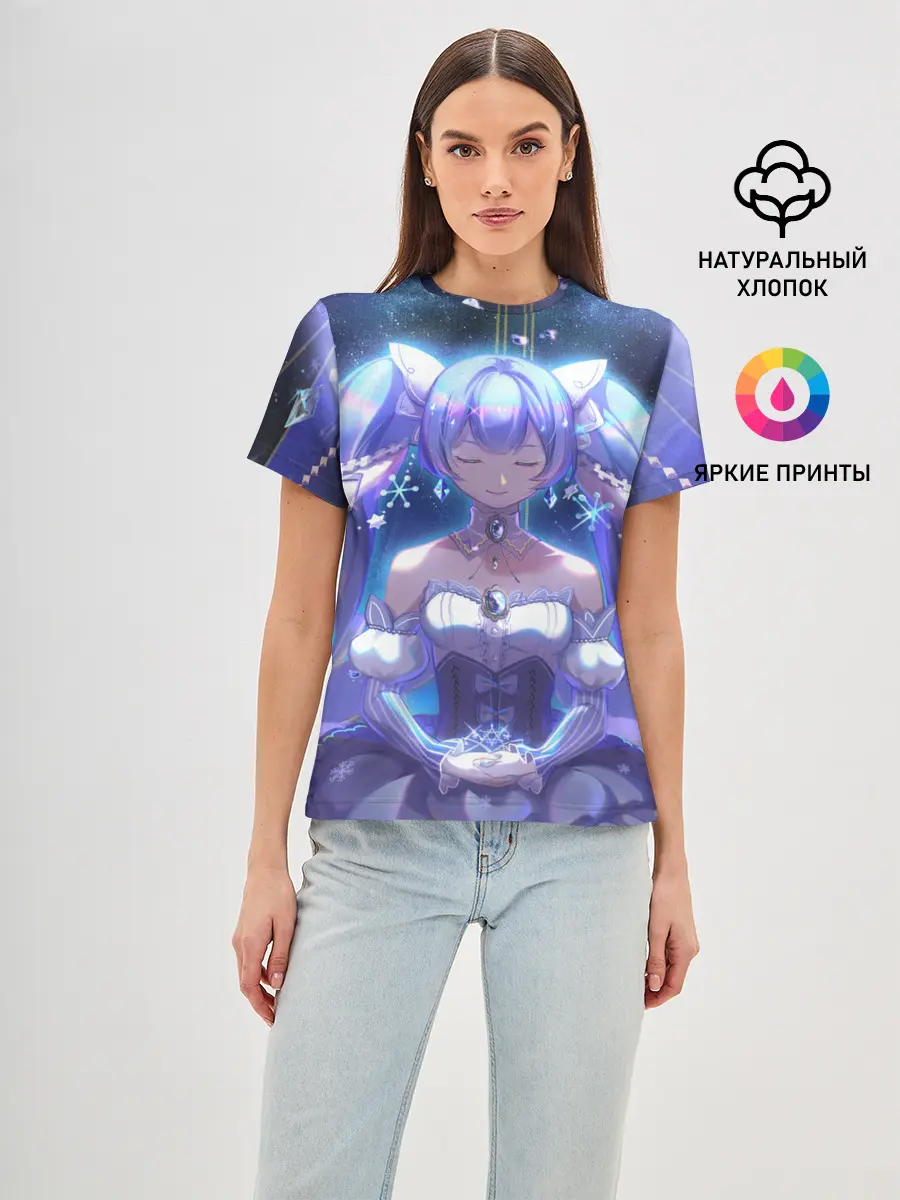 Женская базовая футболка / Хатцуне Мику медитирует