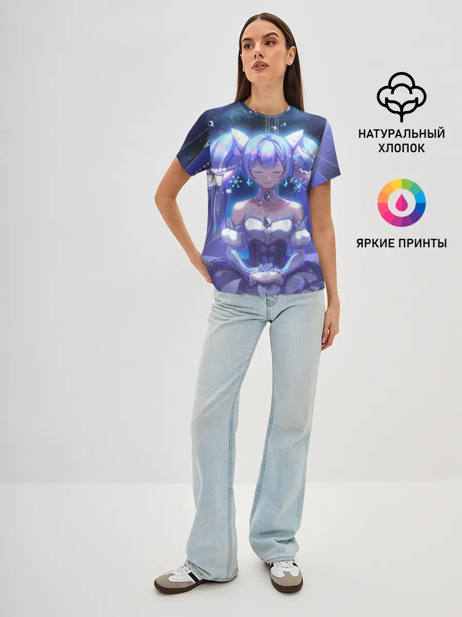 Женская базовая футболка / Хатцуне Мику медитирует