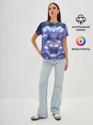 Женская базовая футболка / Хатцуне Мику медитирует