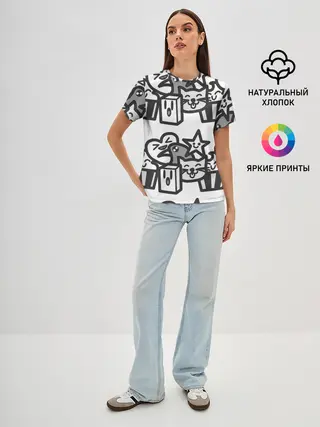 Женская базовая футболка / Чёрно-белые дудлы