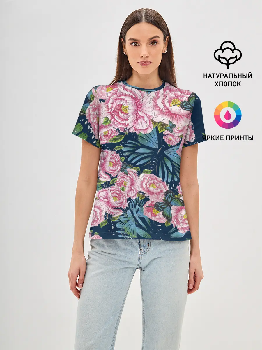 Женская базовая футболка / Пионы