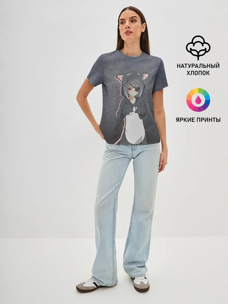 Женская базовая футболка / Catgirl sadness