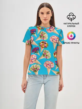 Женская базовая футболка / Рожок цветов