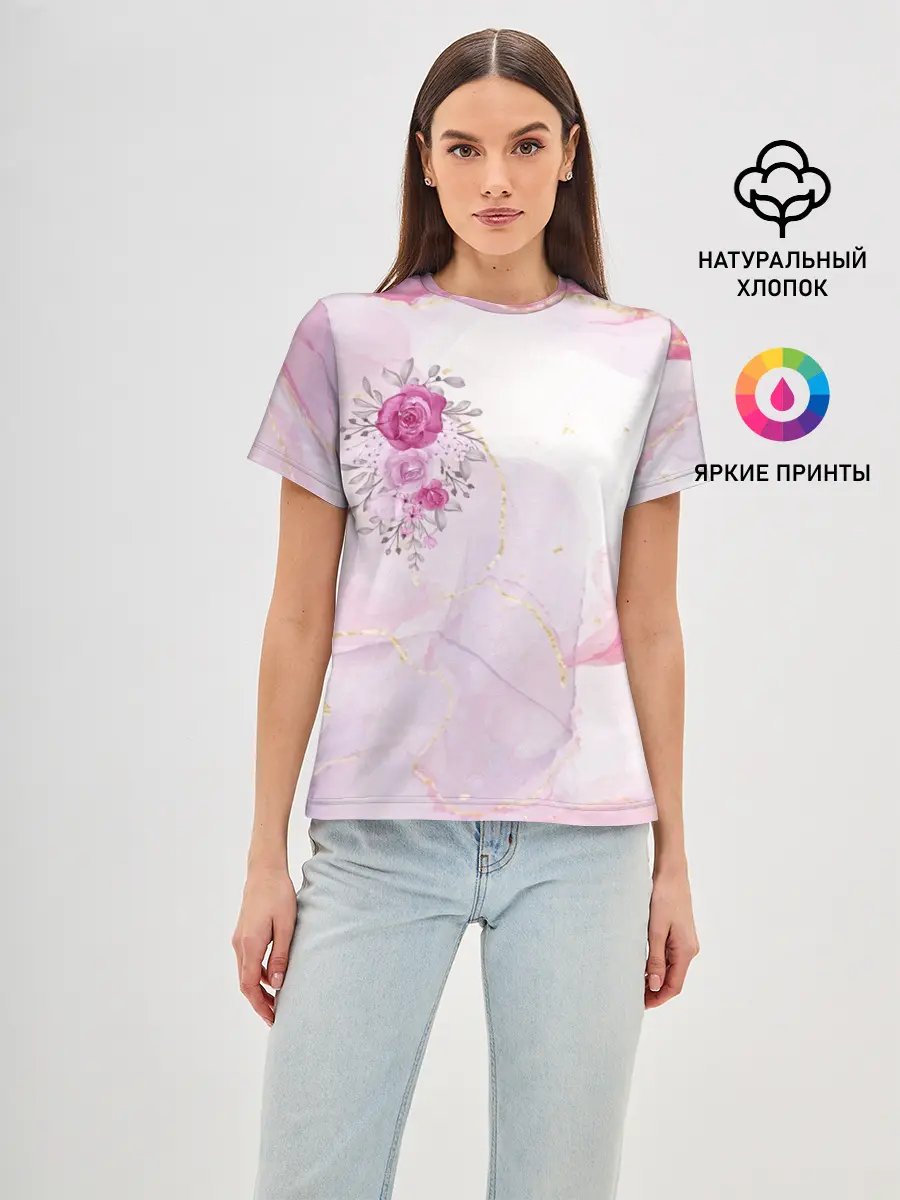 Женская базовая футболка / Цветы роспись акварелью