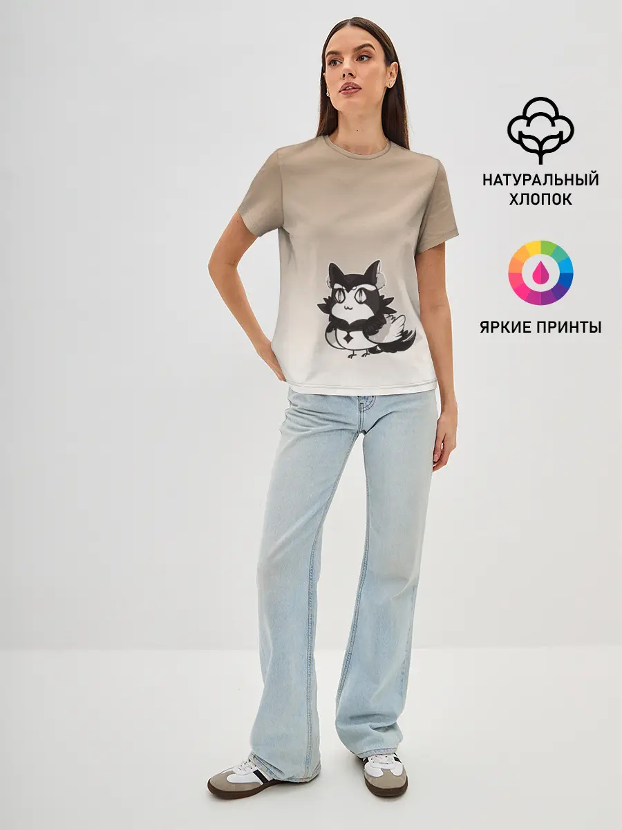 Женская базовая футболка / сова котик аниме