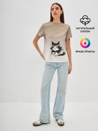 Женская базовая футболка / сова котик аниме