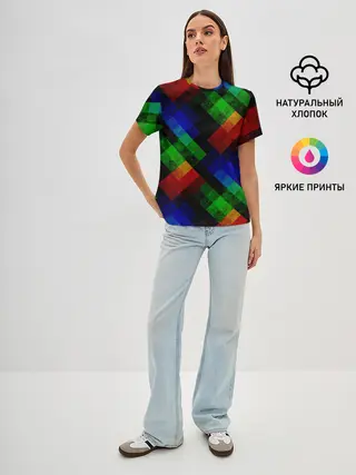 Женская базовая футболка / Разноцветный мраморный узор