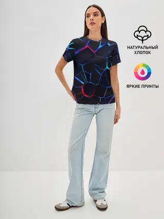 Женская базовая футболка / Неоновые 3D плиты | Неоновые плиты
