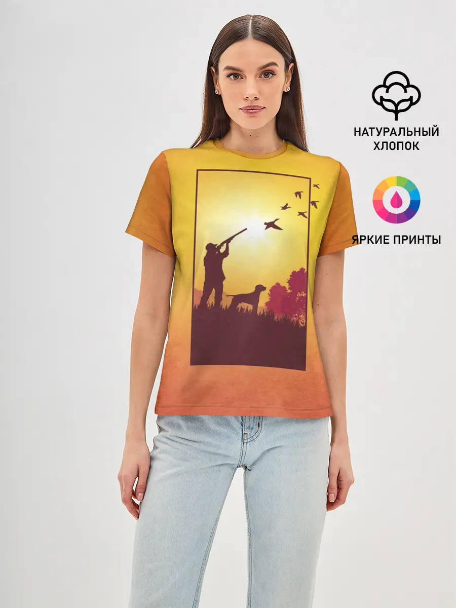 Женская базовая футболка / Охотник с собакой
