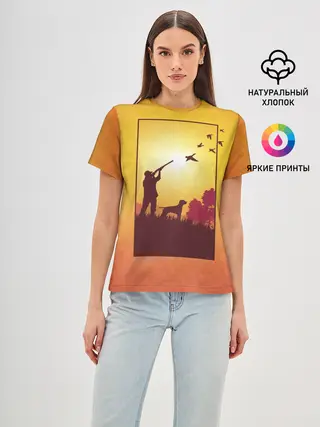 Женская базовая футболка / Охотник с собакой