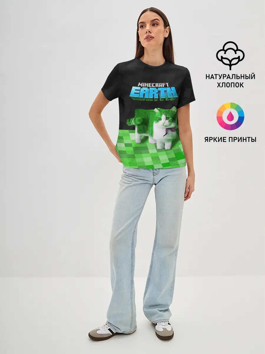 Женская базовая футболка / Minecraft EARTH - Котик
