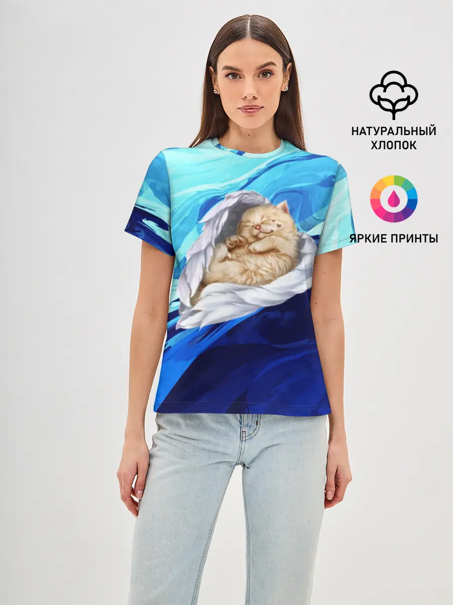 Женская базовая футболка / Котик Ангелочек