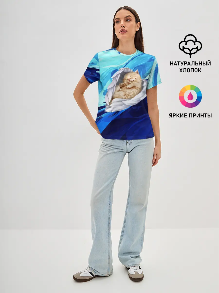 Женская базовая футболка / Котик Ангелочек