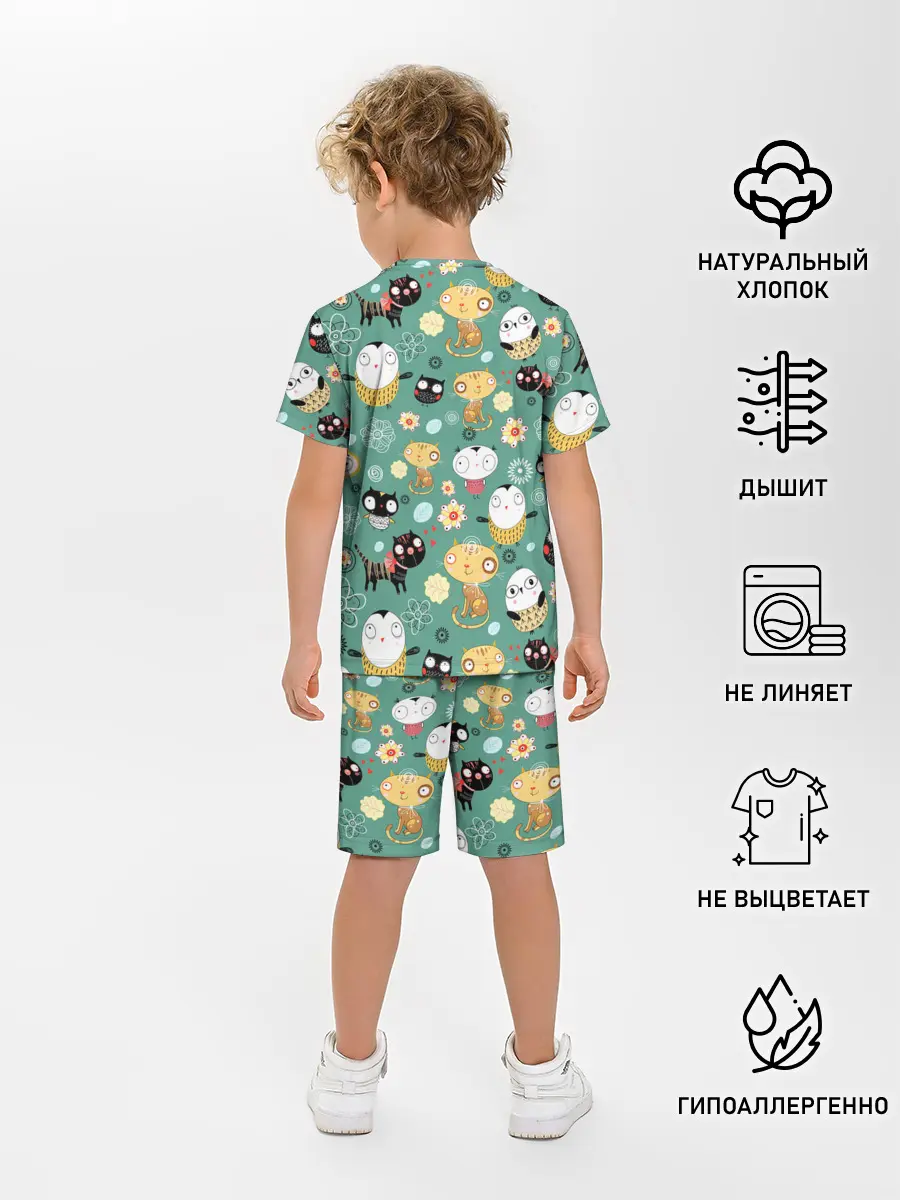 Детская пижама с шортами / Совы и котики
