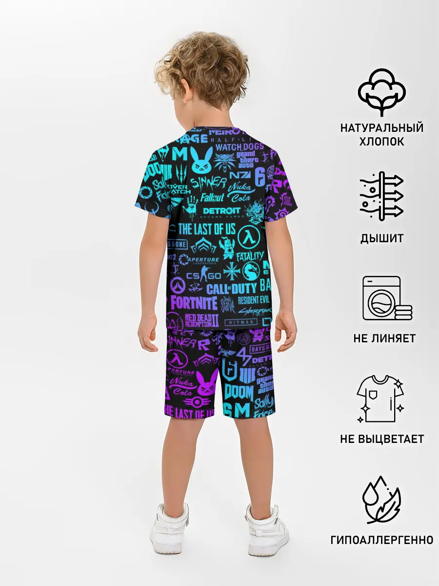Детская пижама с шортами / ЛОГОТИПЫ ИГР НЕОН / NEON GAMES LOGO