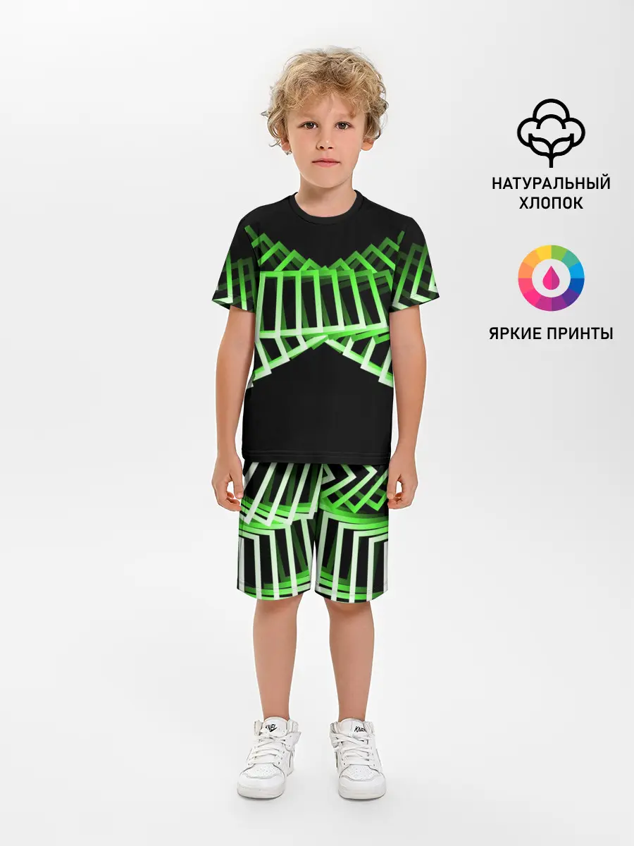 Детская пижама с шортами / Неоновые квадраты