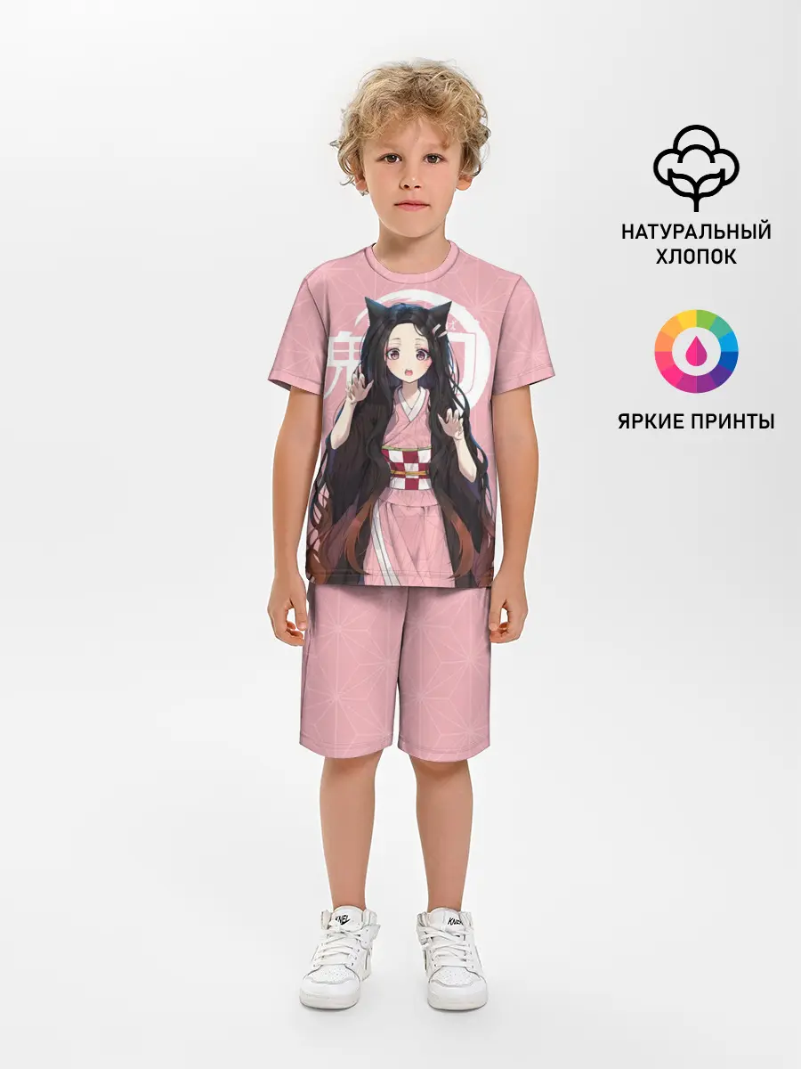 Детская пижама с шортами / Незуко розовый