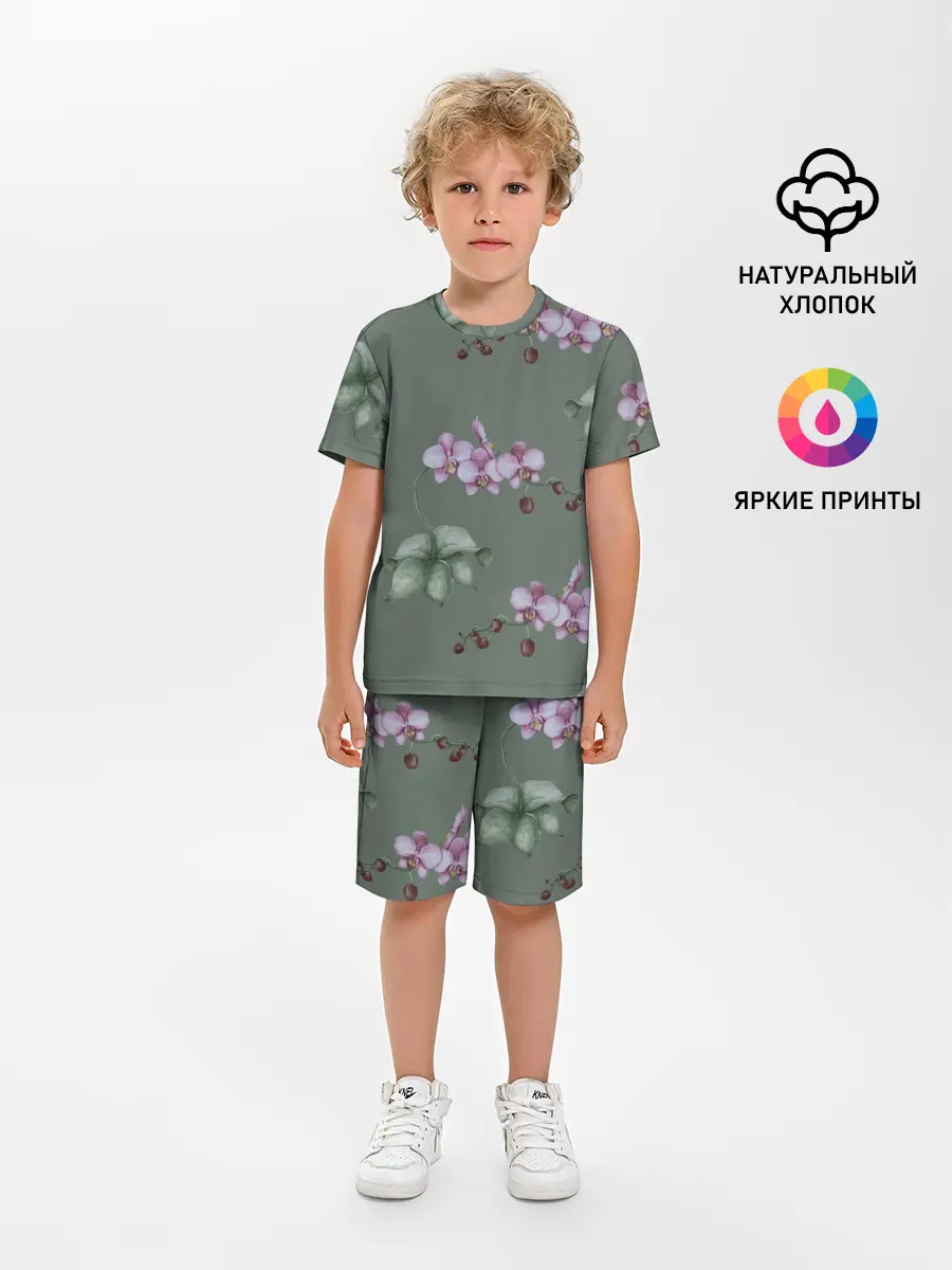 Детская пижама с шортами / Розовые орхидеи