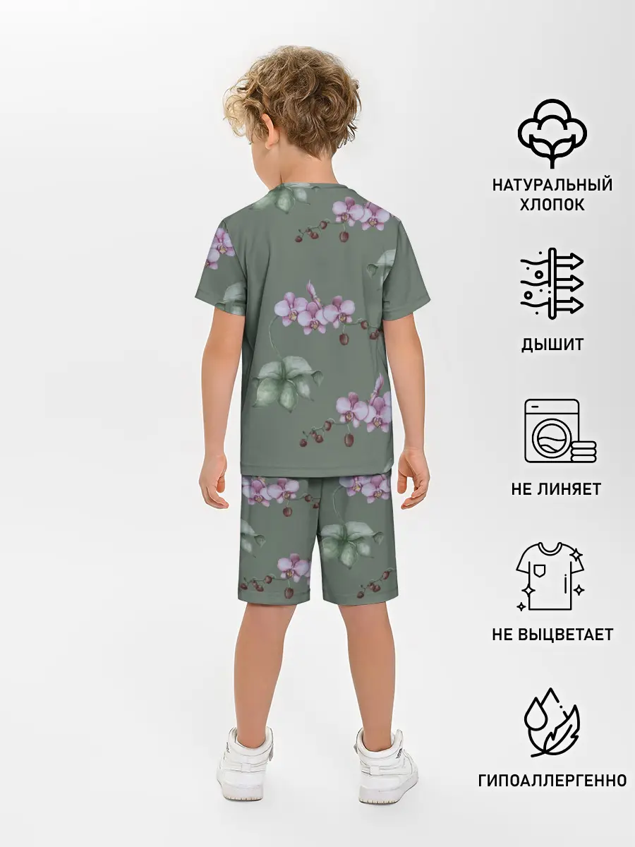 Детская пижама с шортами / Розовые орхидеи