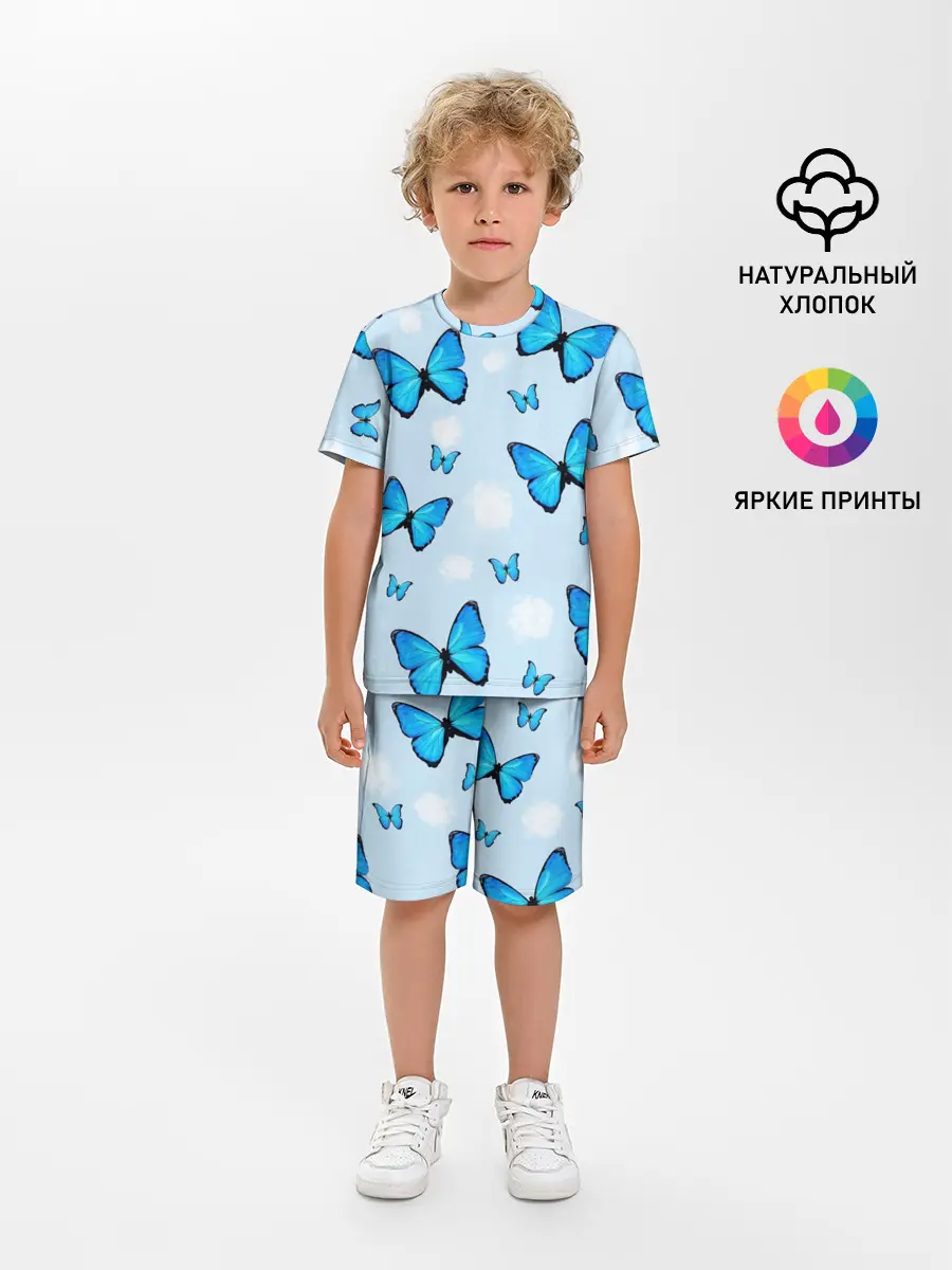 Детская пижама с шортами / Бабочки с Облаками