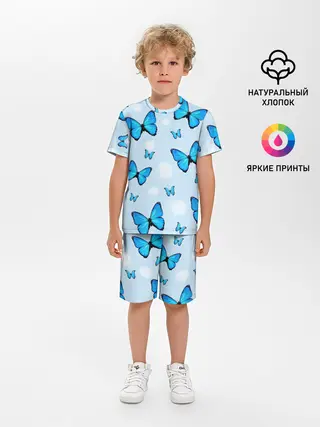 Детская пижама с шортами / Бабочки с Облаками