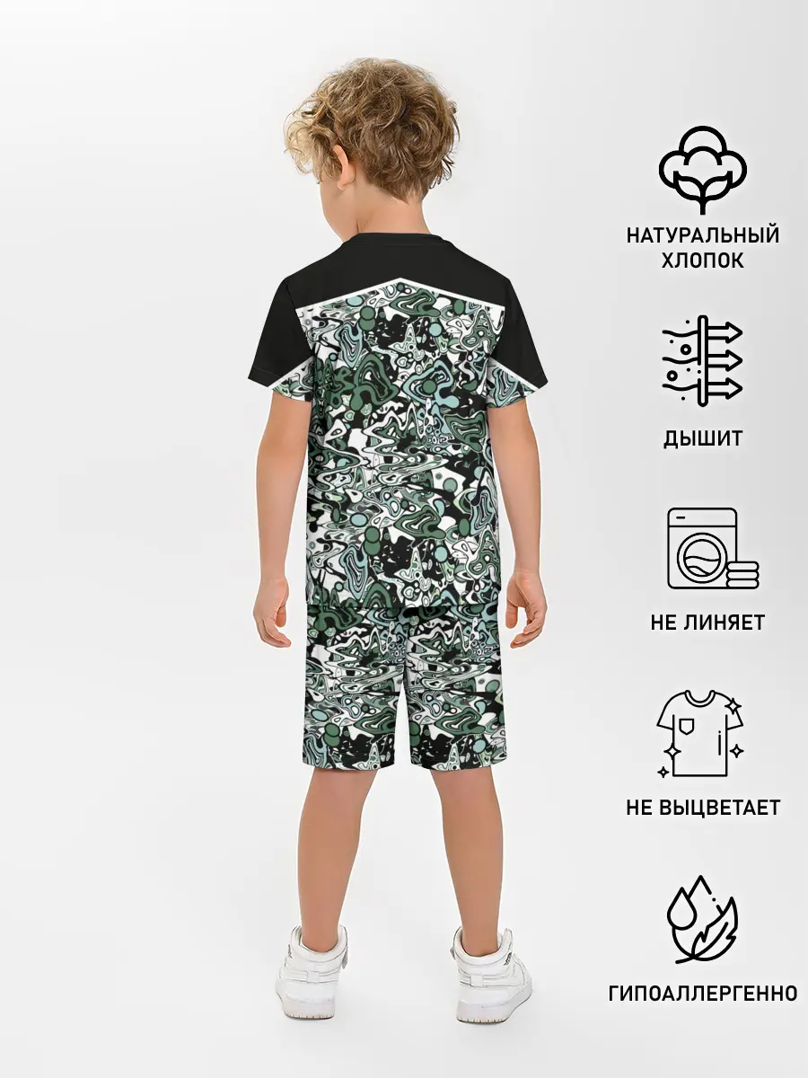 Детская пижама с шортами / Черно-зеленые каракули
