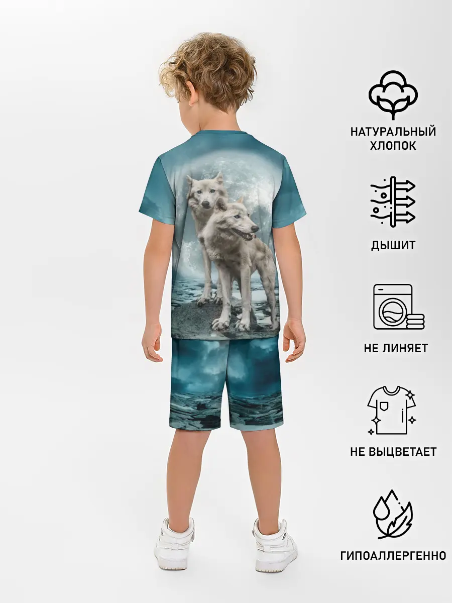Детская пижама с шортами / Волки, пара