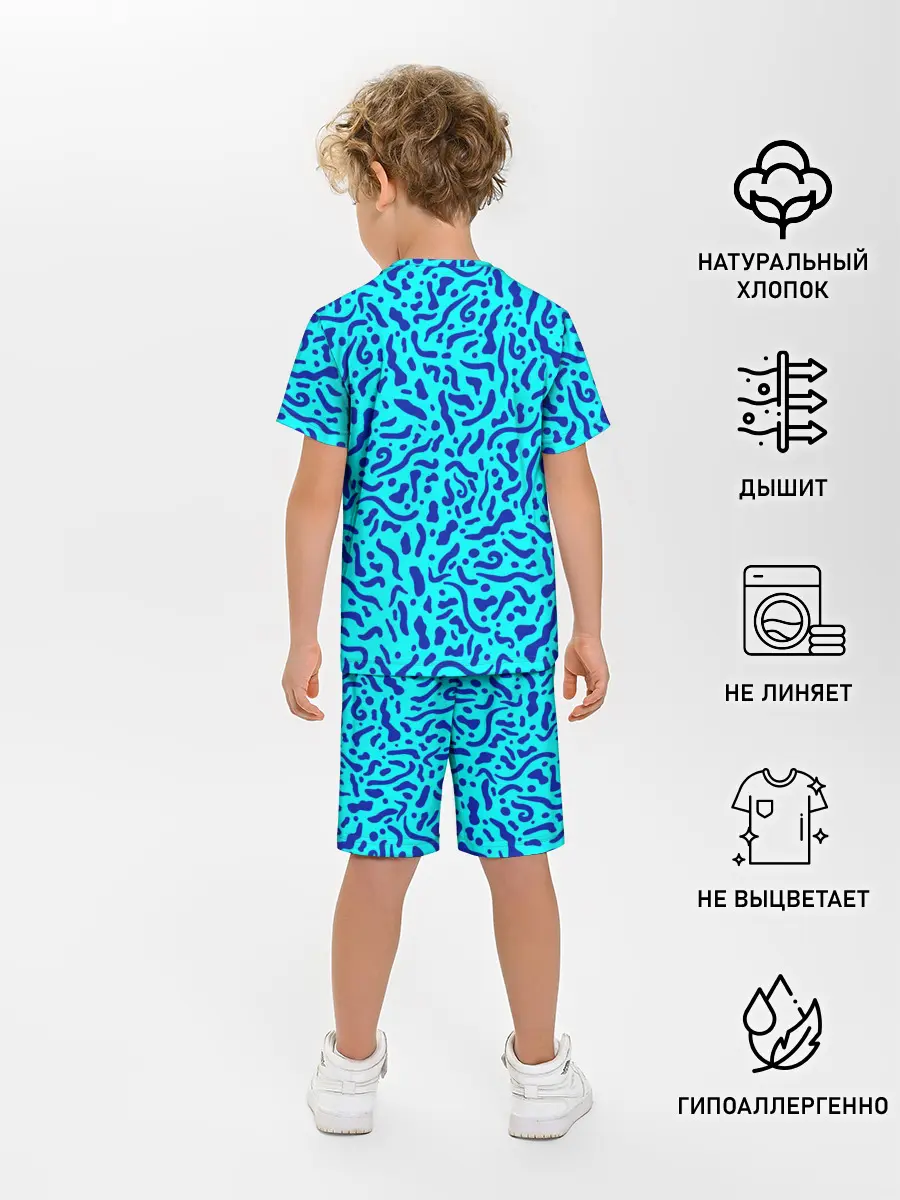 Детская пижама с шортами / Неоновые синие узоры