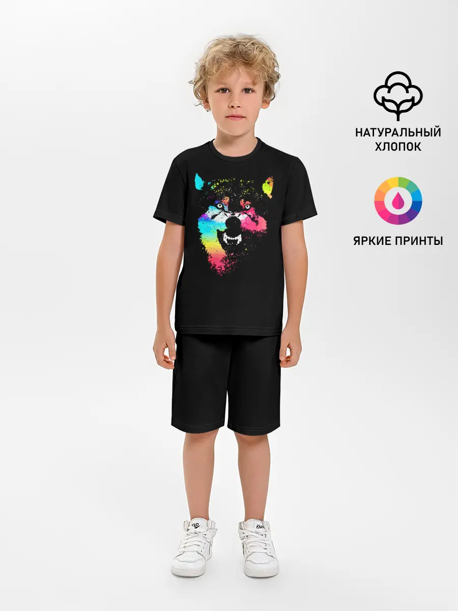 Детская пижама с шортами / Неоновый свирепый волк
