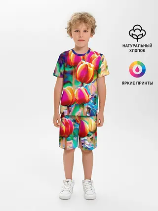 Детская пижама с шортами / Тюльпаны