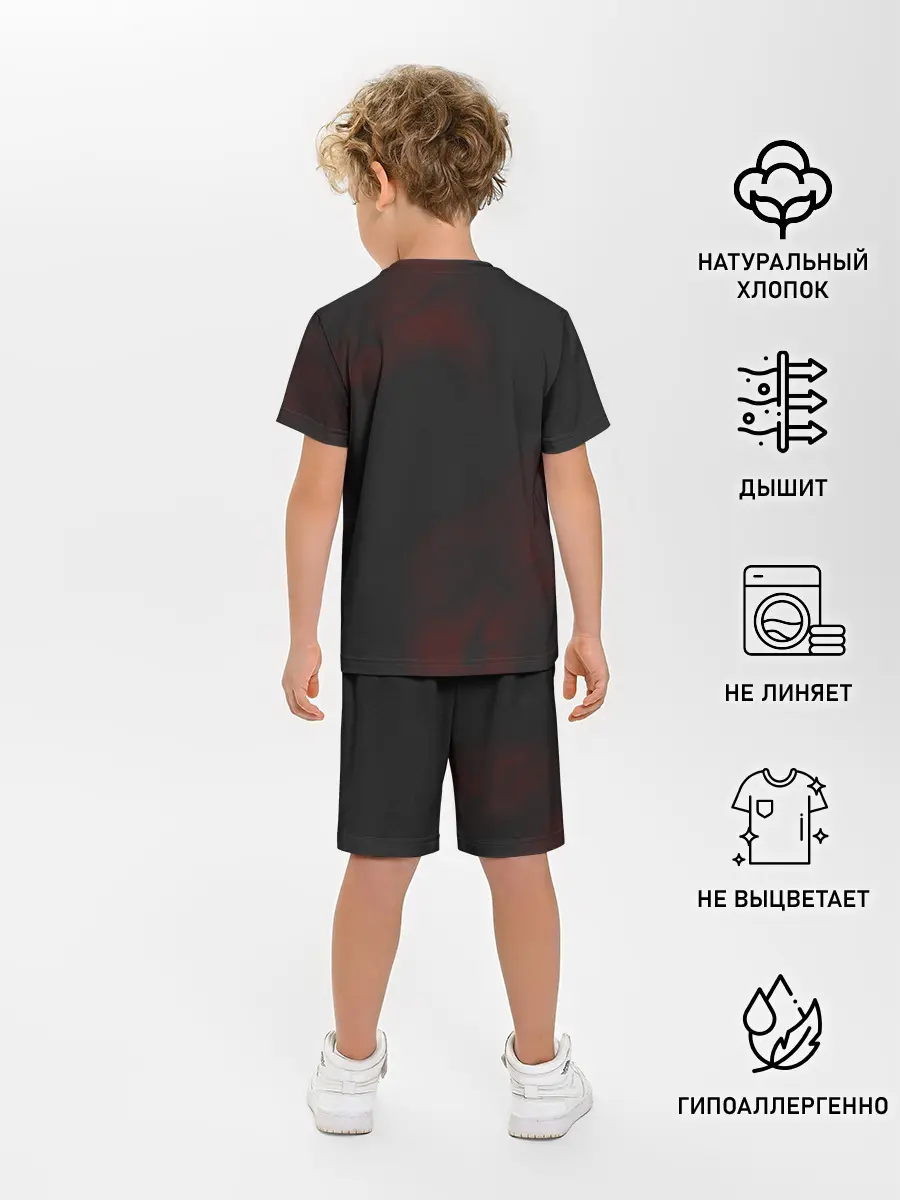 Детская пижама с шортами / Аста на темном красном фоне