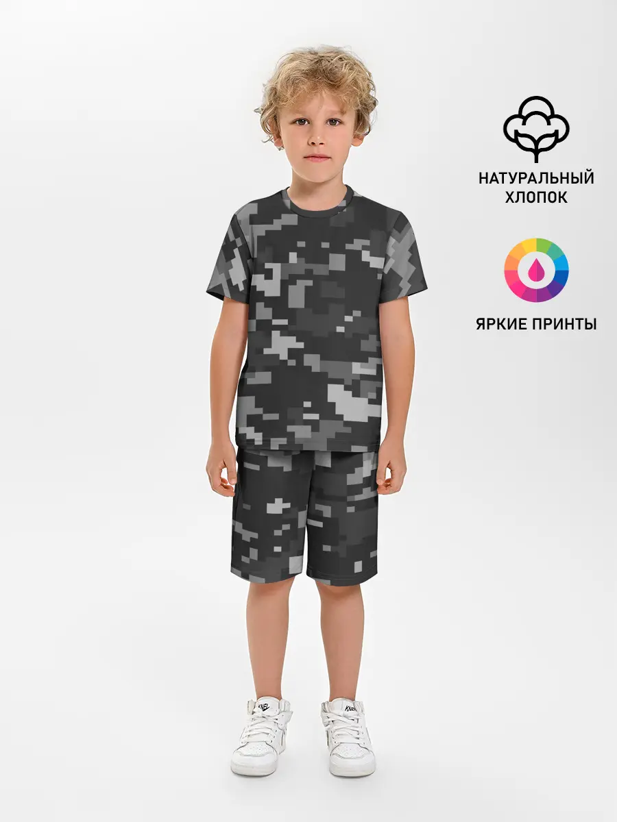 Детская пижама с шортами / Пиксельный камуфляж