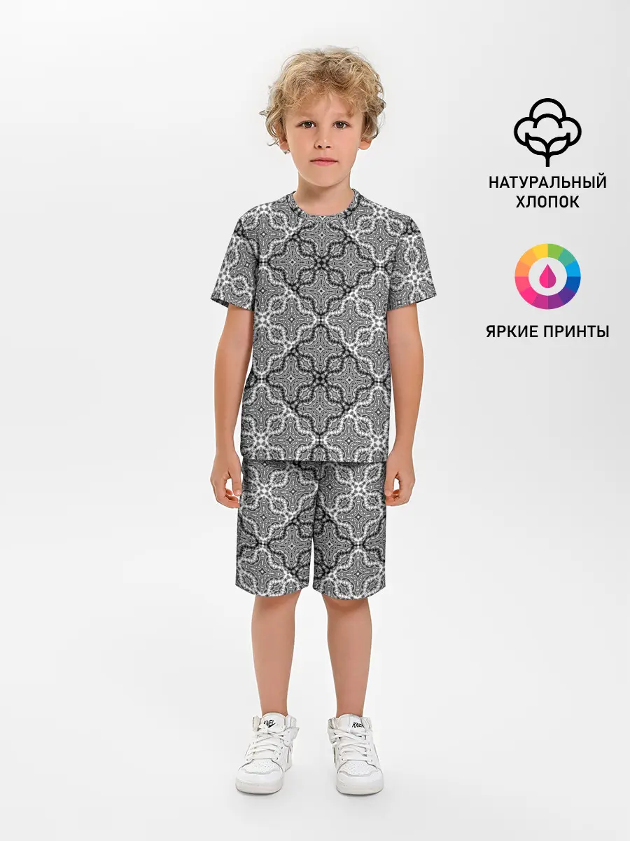 Детская пижама с шортами / Черно-белый орнамент