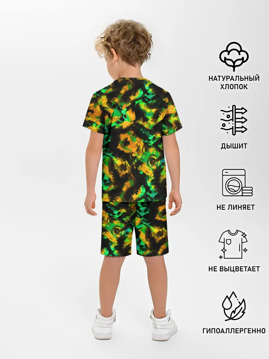 Детская пижама с шортами / Абстрактный желто-зеленый узор