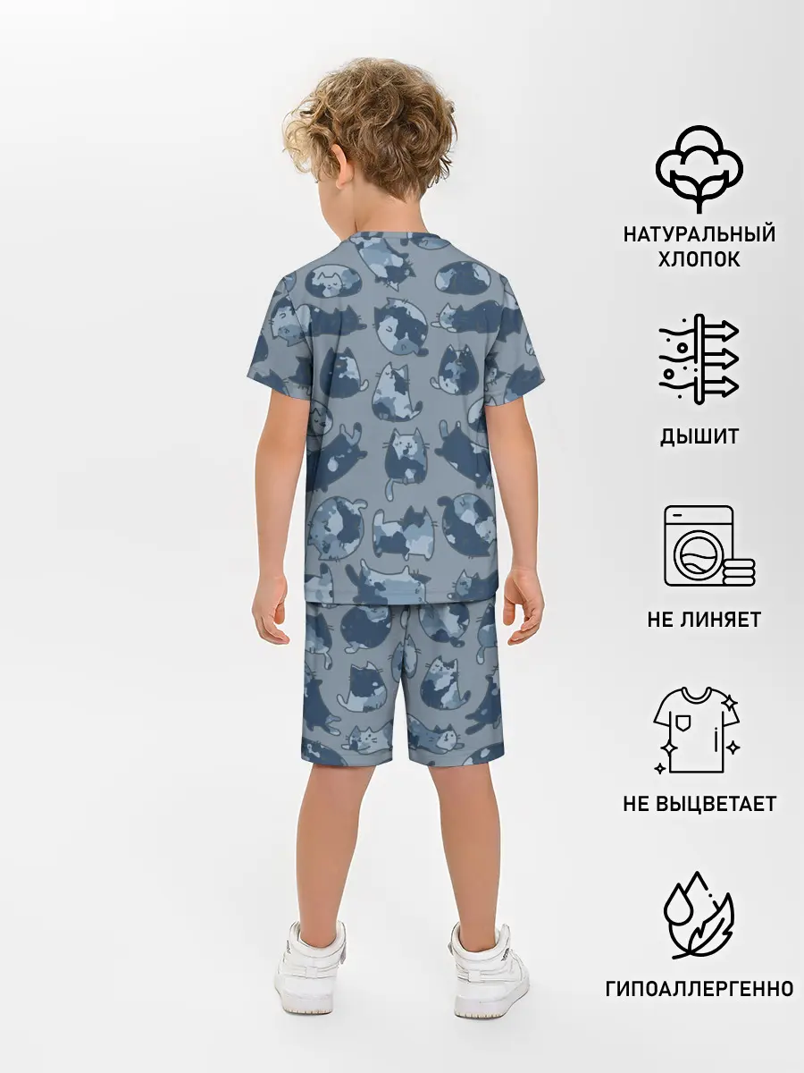 Детская пижама с шортами / Камуфляж с котиками