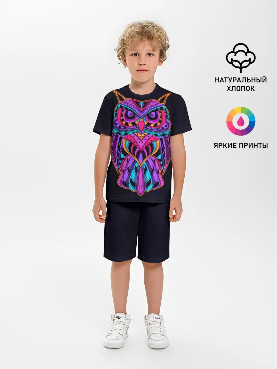 Детская пижама с шортами / Неоновая ястребиная сова
