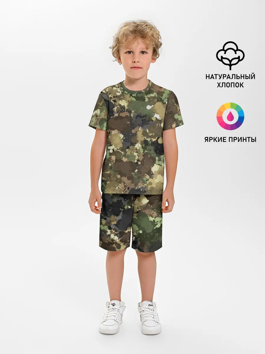 Детская пижама с шортами / Камуфляж с кляксами