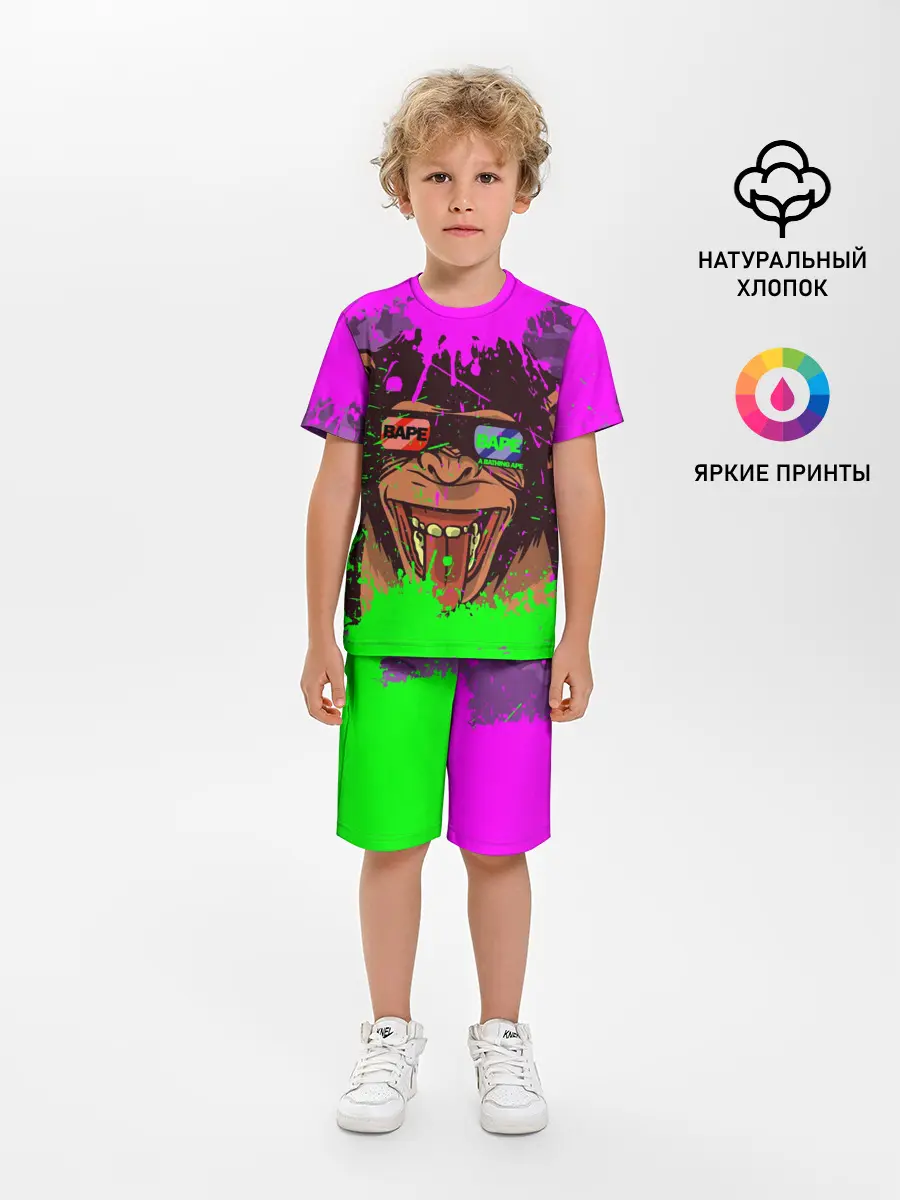 Детская пижама с шортами / 3D Neon Monkey