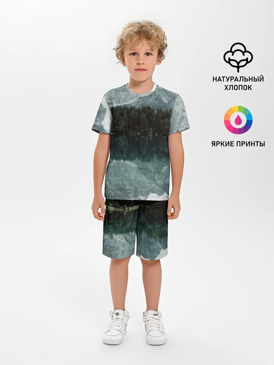 Детская пижама с шортами / отражение горы в озере