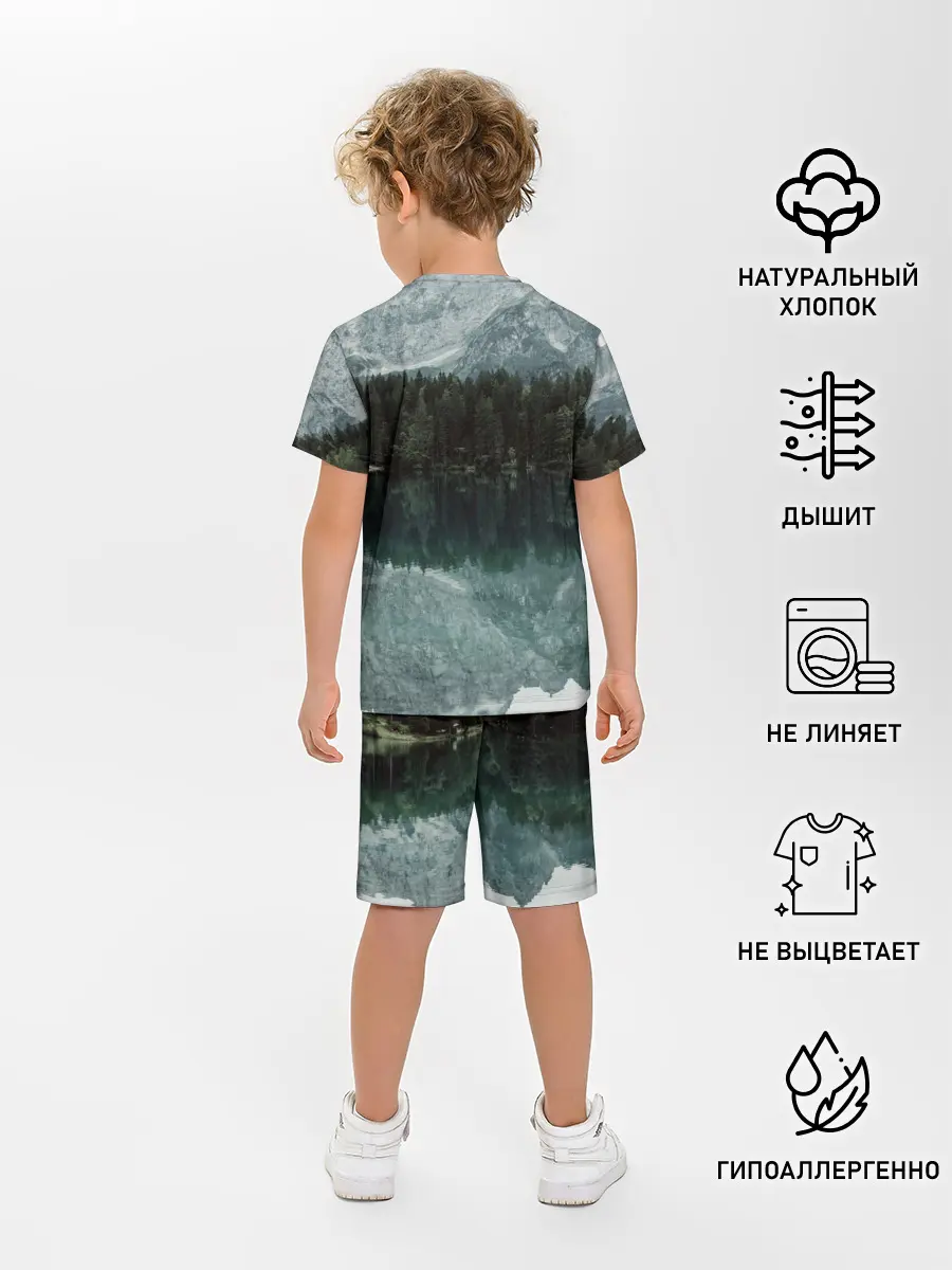 Детская пижама с шортами / отражение горы в озере