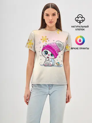 Женская базовая футболка / Новогодний кот