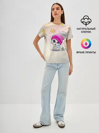 Женская базовая футболка / Новогодний кот