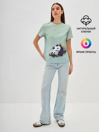 Женская базовая футболка / акварельные панды