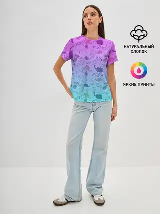 Женская базовая футболка / Котики в полете