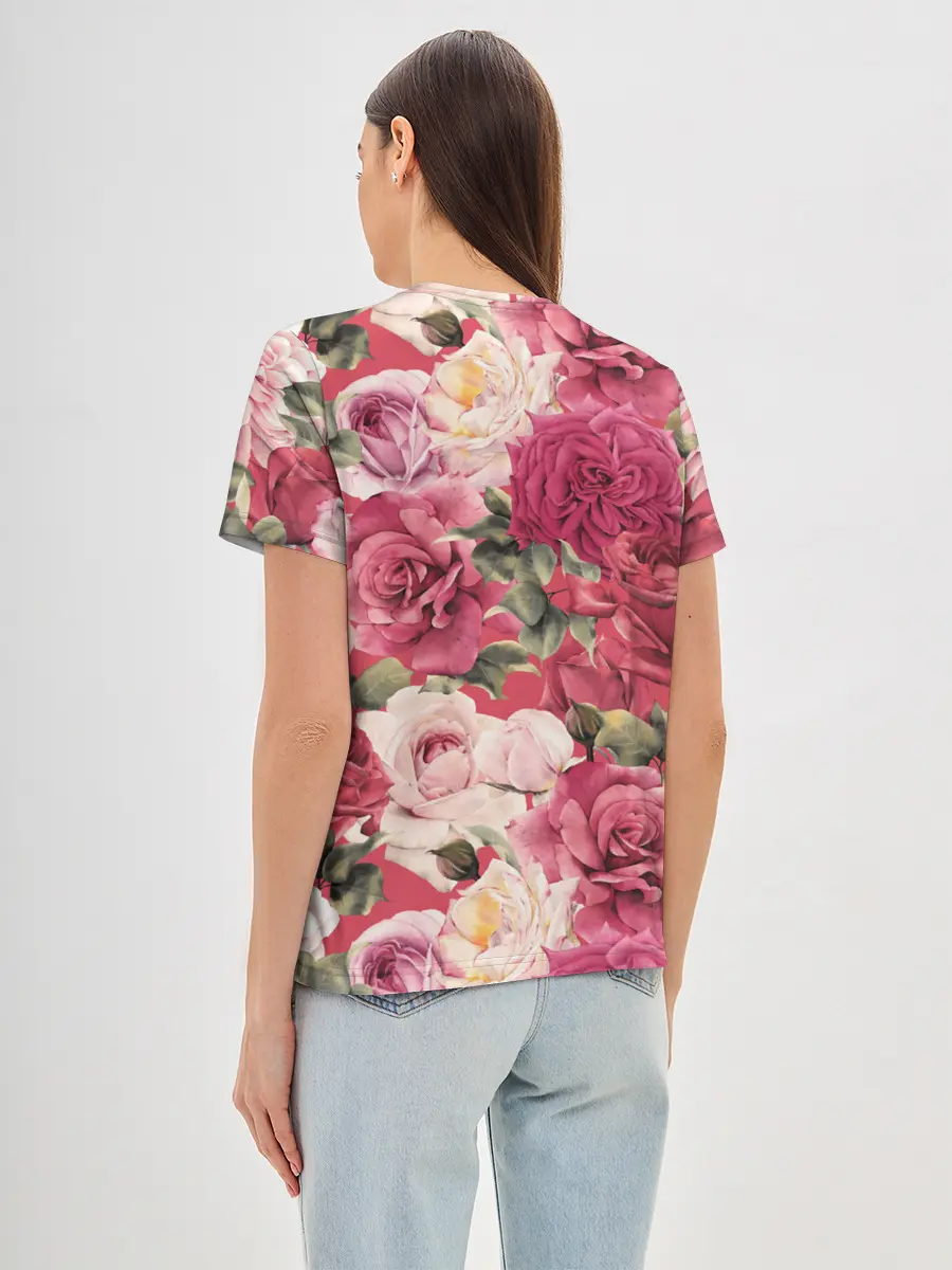 Женская базовая футболка / Акварель, розы