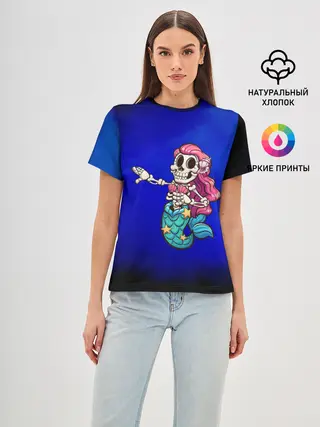 Женская базовая футболка / Русалка скелет | Mermaid skeleton