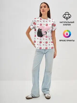 Женская базовая футболка / Милые котики