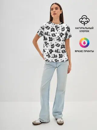 Женская базовая футболка / Акварельные панды паттерн