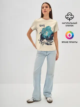 Женская базовая футболка / Танджиро и Незуко Kimetsu no Yaiba