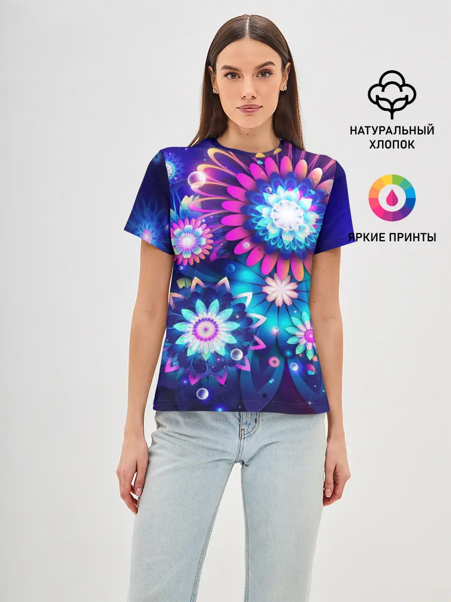 Женская базовая футболка / Неоновые Цветы